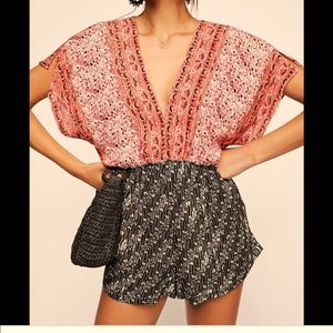 Free People Arizona Printed Deep V-Neck Romper